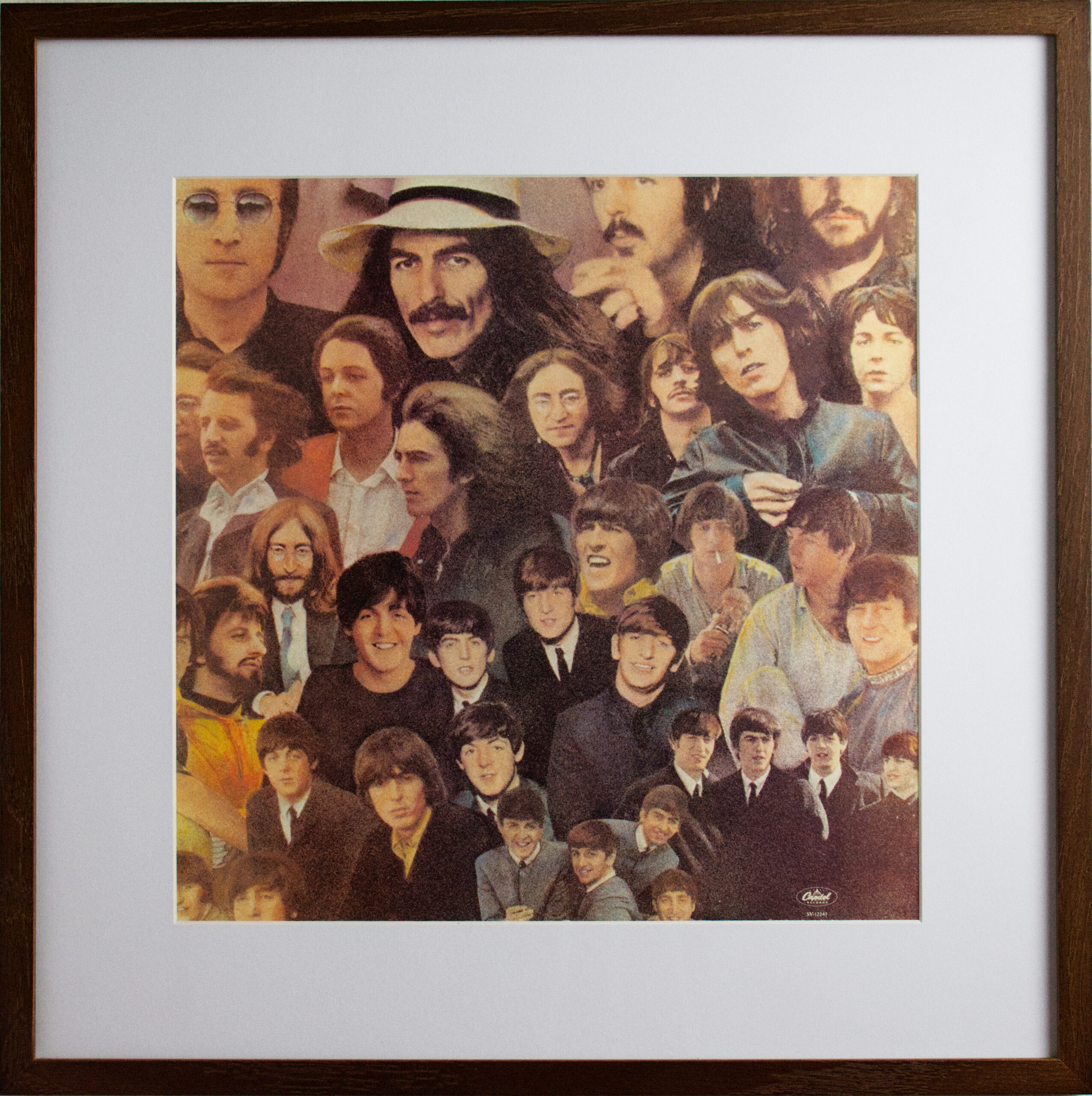 The Beatles Rock 'n' Roll Music 1976 framed album sleeve - collage inner artwork from Capitol compilation